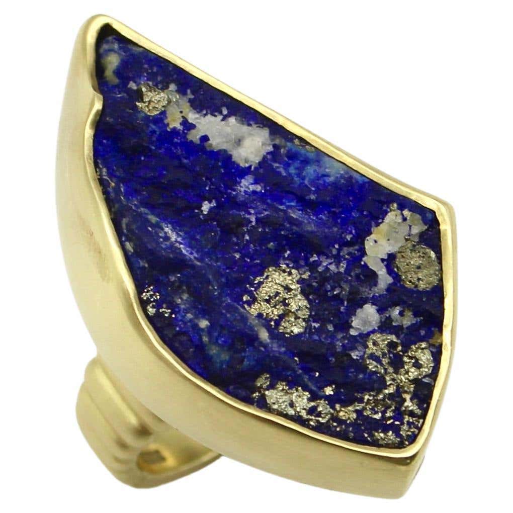 Vintage 18K Gold Freeform Artisan Lapis Lazuli Ring For Sale at 1stDibs