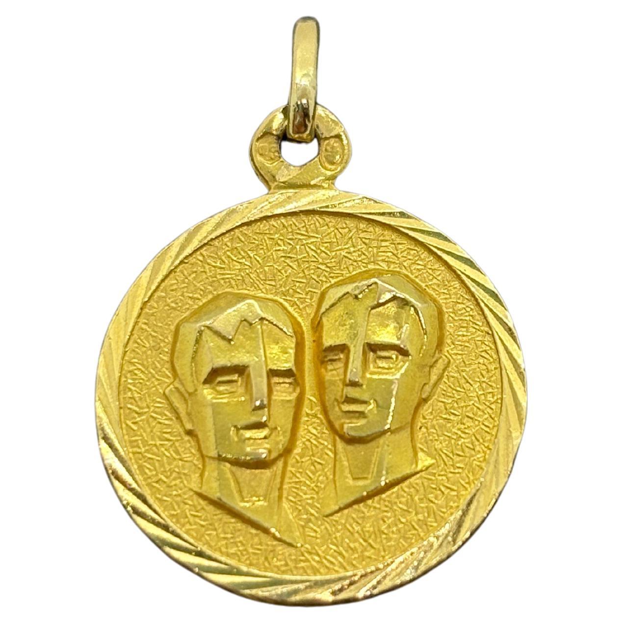Ciondolo vintage dello Zodiaco dei Gemelli in oro 18k - Medaglia astrologica spagnola