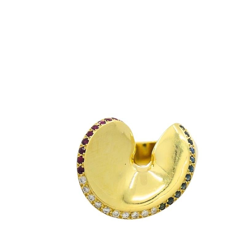 Anello da cocktail in oro 18k vintage con pietre preziose francese in vendita 5