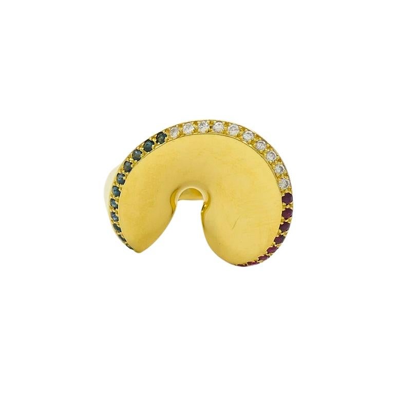 Anello da cocktail in oro 18k vintage con pietre preziose francese In condizioni ottime in vendita a Beverly Hills, CA