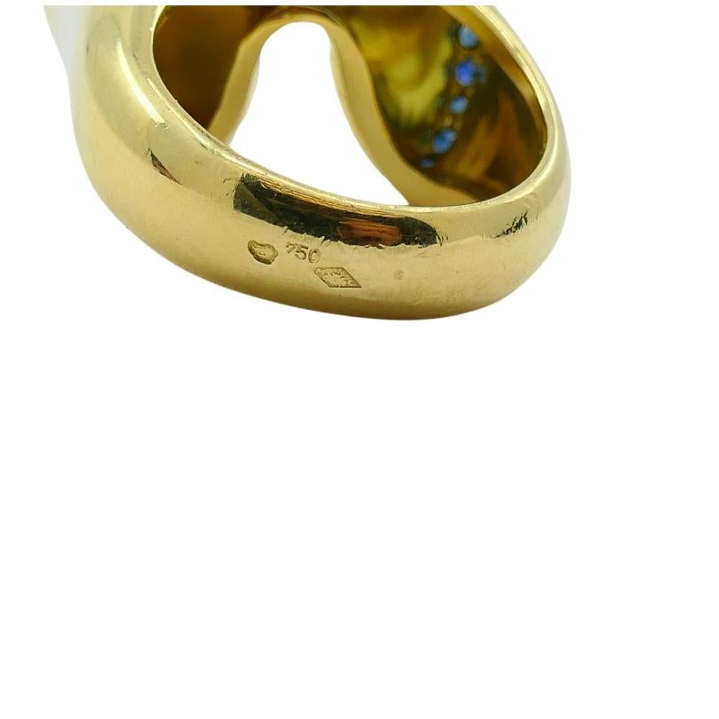 Anello da cocktail in oro 18k vintage con pietre preziose francese in vendita 1