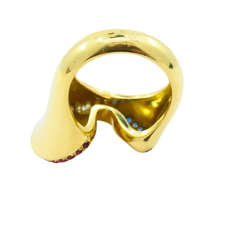 Anello da cocktail in oro 18k vintage con pietre preziose francese in vendita 2