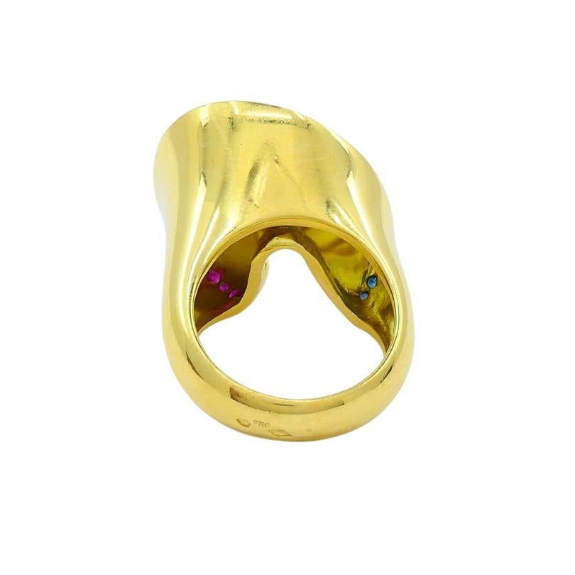 Anello da cocktail in oro 18k vintage con pietre preziose francese in vendita 3