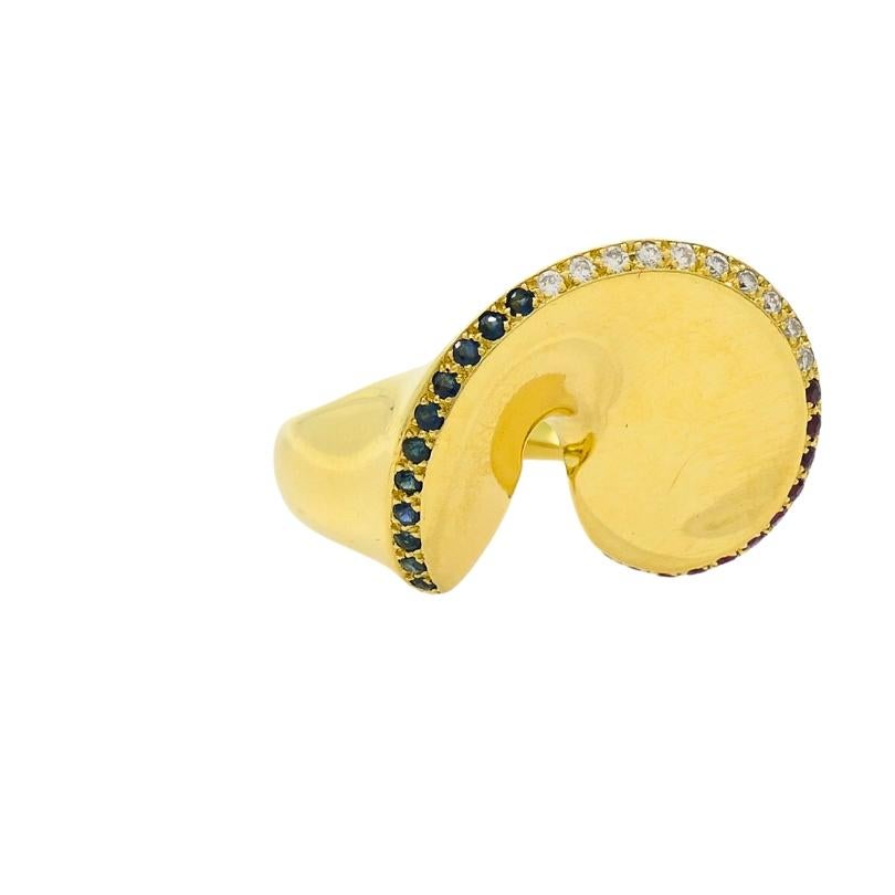 Anello da cocktail in oro 18k vintage con pietre preziose francese in vendita 4