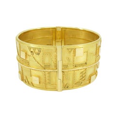 Vintage 18k Gold Geometric Hinge Cuff Bracelet