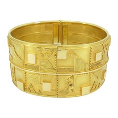 Vintage 18k Gold Geometric Hinge Cuff Bracelet