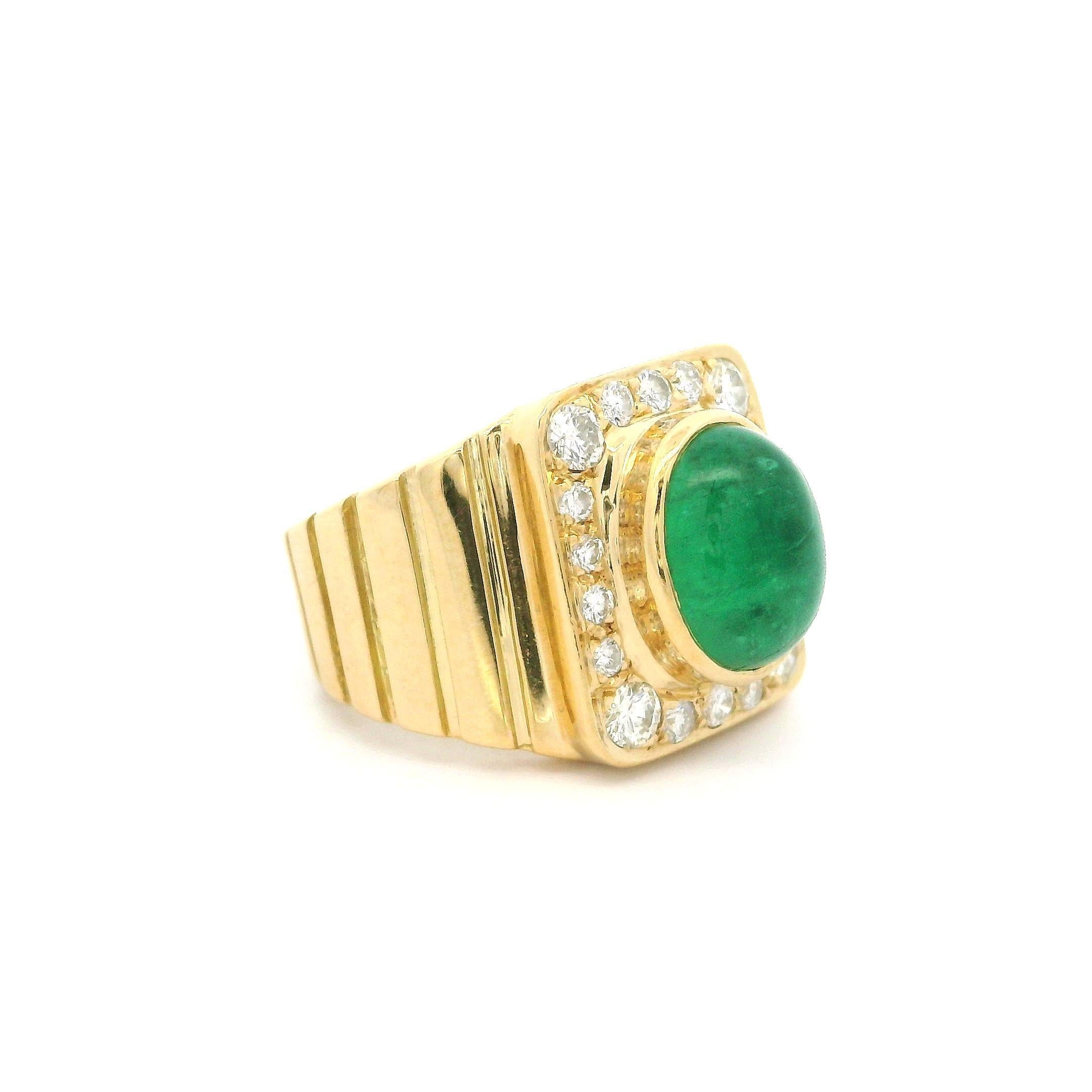 18 Karat Gold GIA 2,59 Karat Cabochon Smaragd & Diamant geschwungener breiter Platinring, Vintage im Angebot 6
