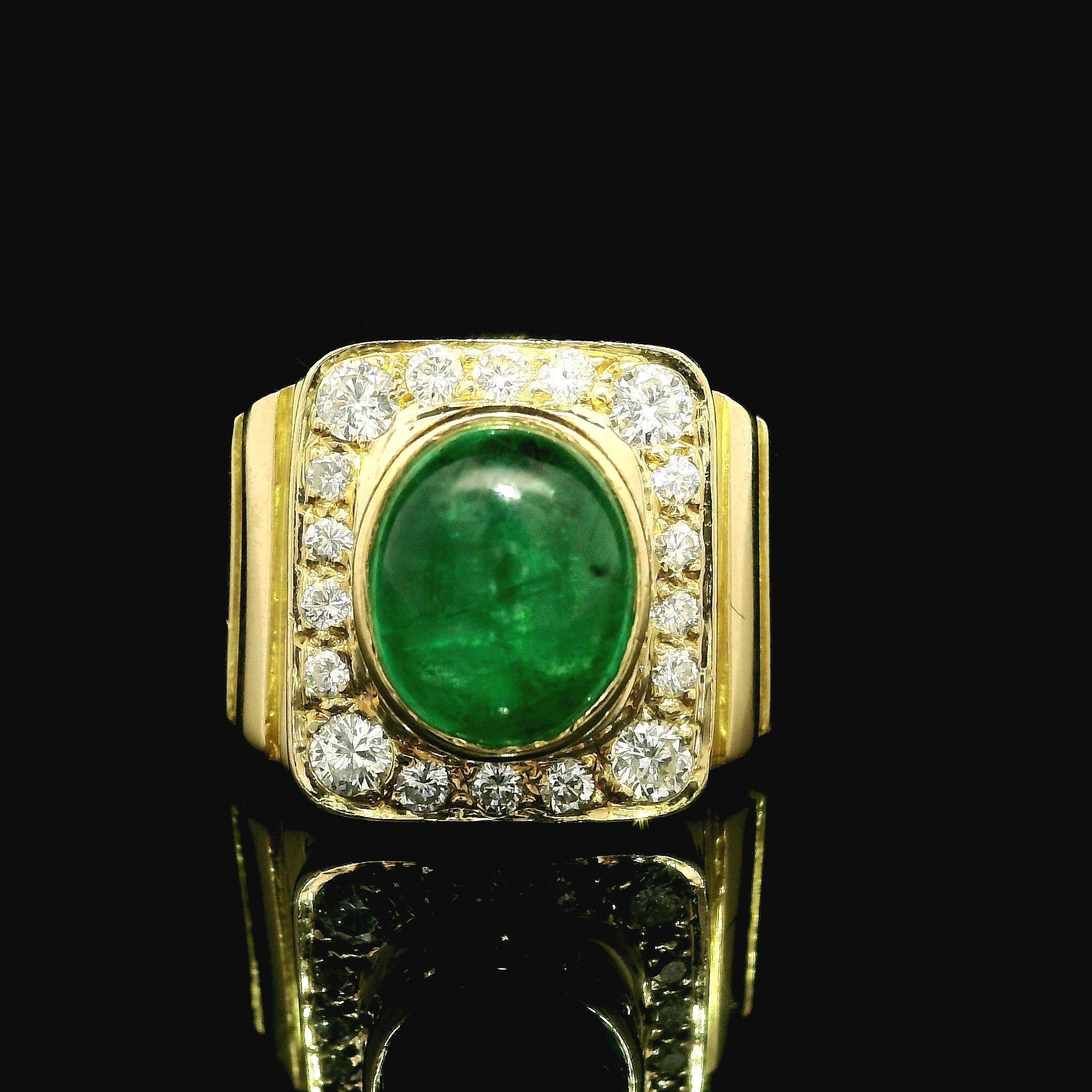 18 Karat Gold GIA 2,59 Karat Cabochon Smaragd & Diamant geschwungener breiter Platinring, Vintage im Angebot 7