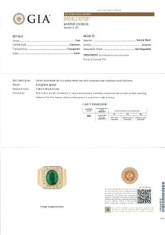 Vintage 18k Gold GIA 2.59ct Cabochon Emerald & Diamond Grroved Wide Platter Ring
