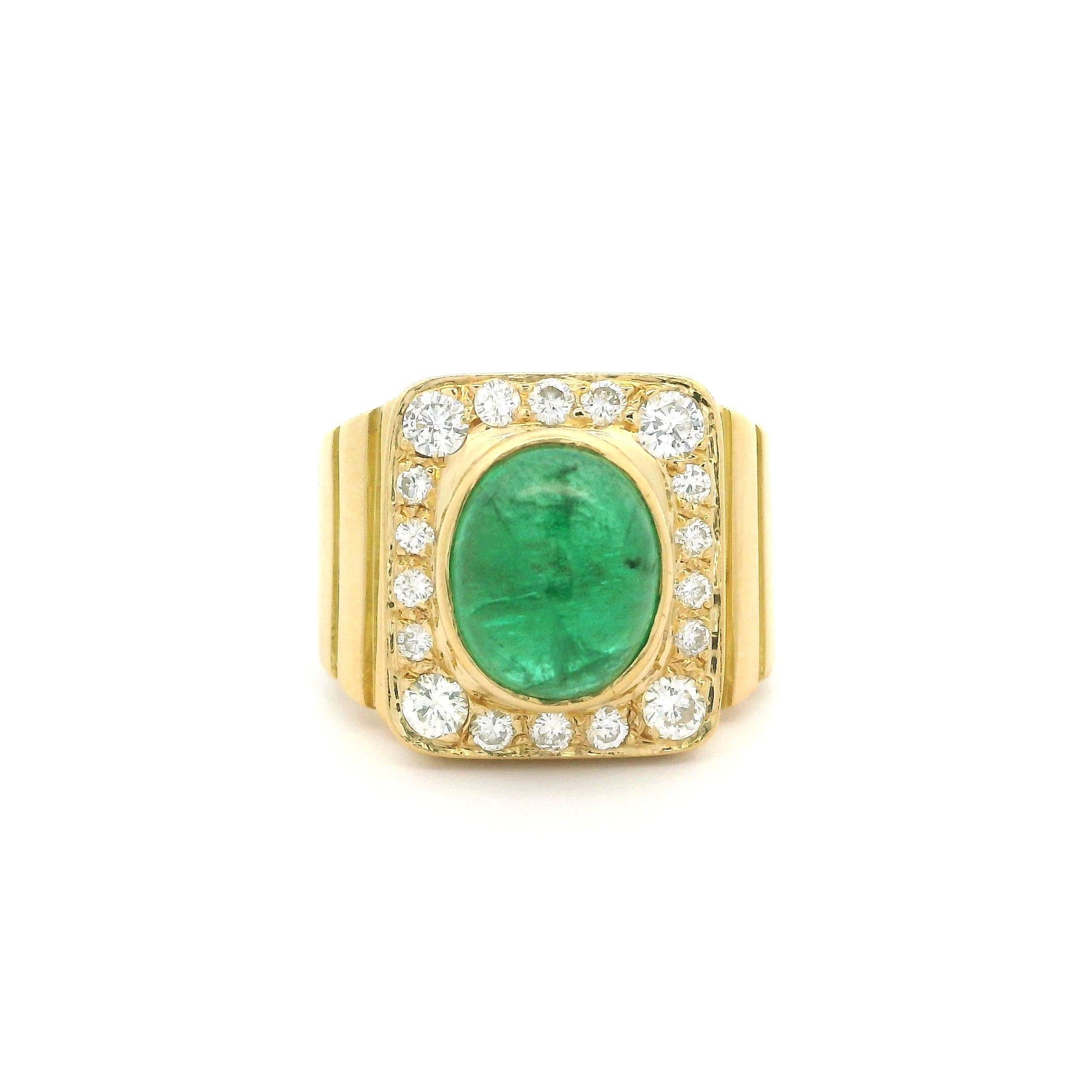 18 Karat Gold GIA 2,59 Karat Cabochon Smaragd & Diamant geschwungener breiter Platinring, Vintage im Angebot 5