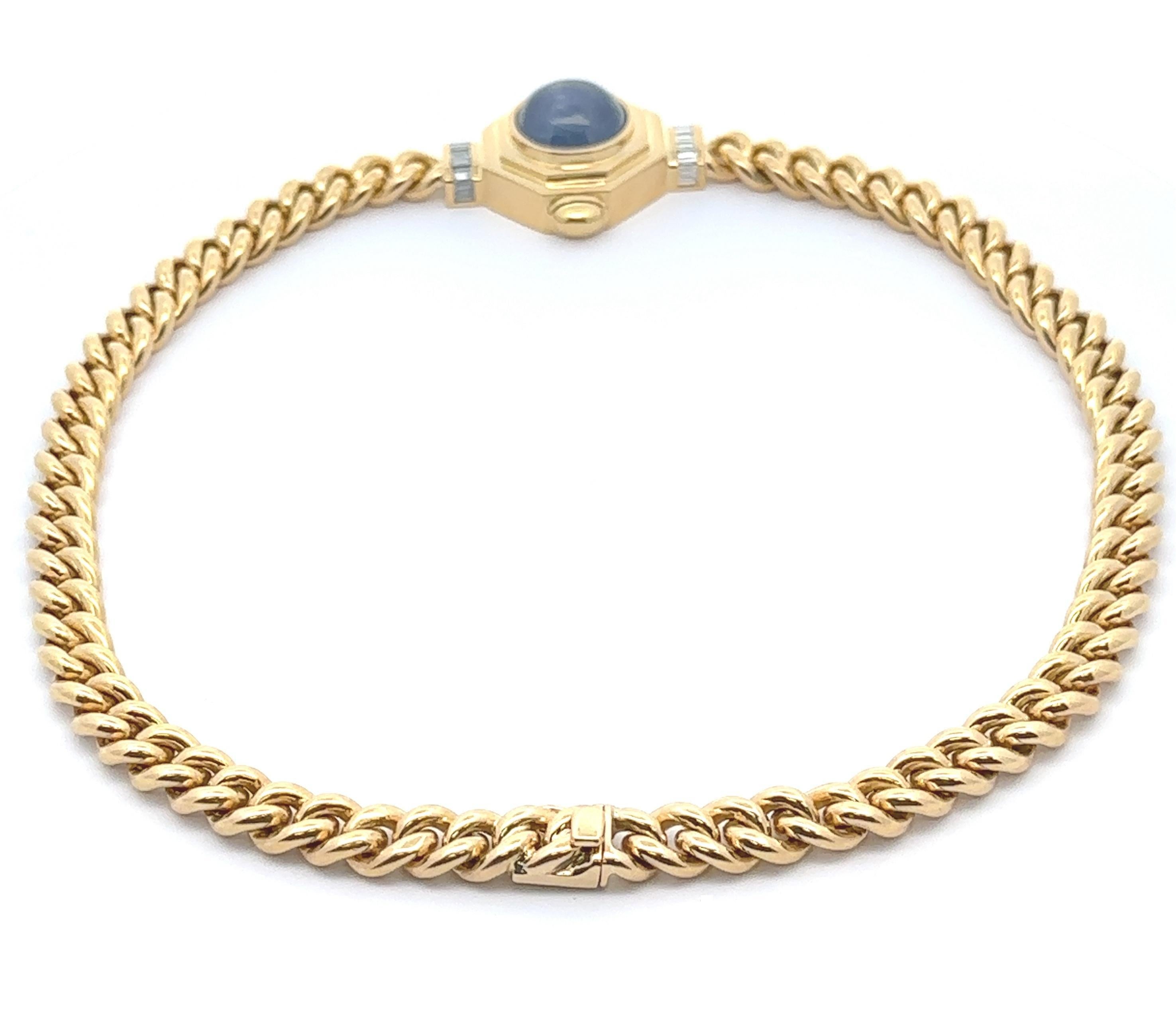 Vintage 18k Gold GIA 32ct Star Sapphire Diamond Pendant Curb Link Chain Necklace In Good Condition For Sale In Montclair, NJ