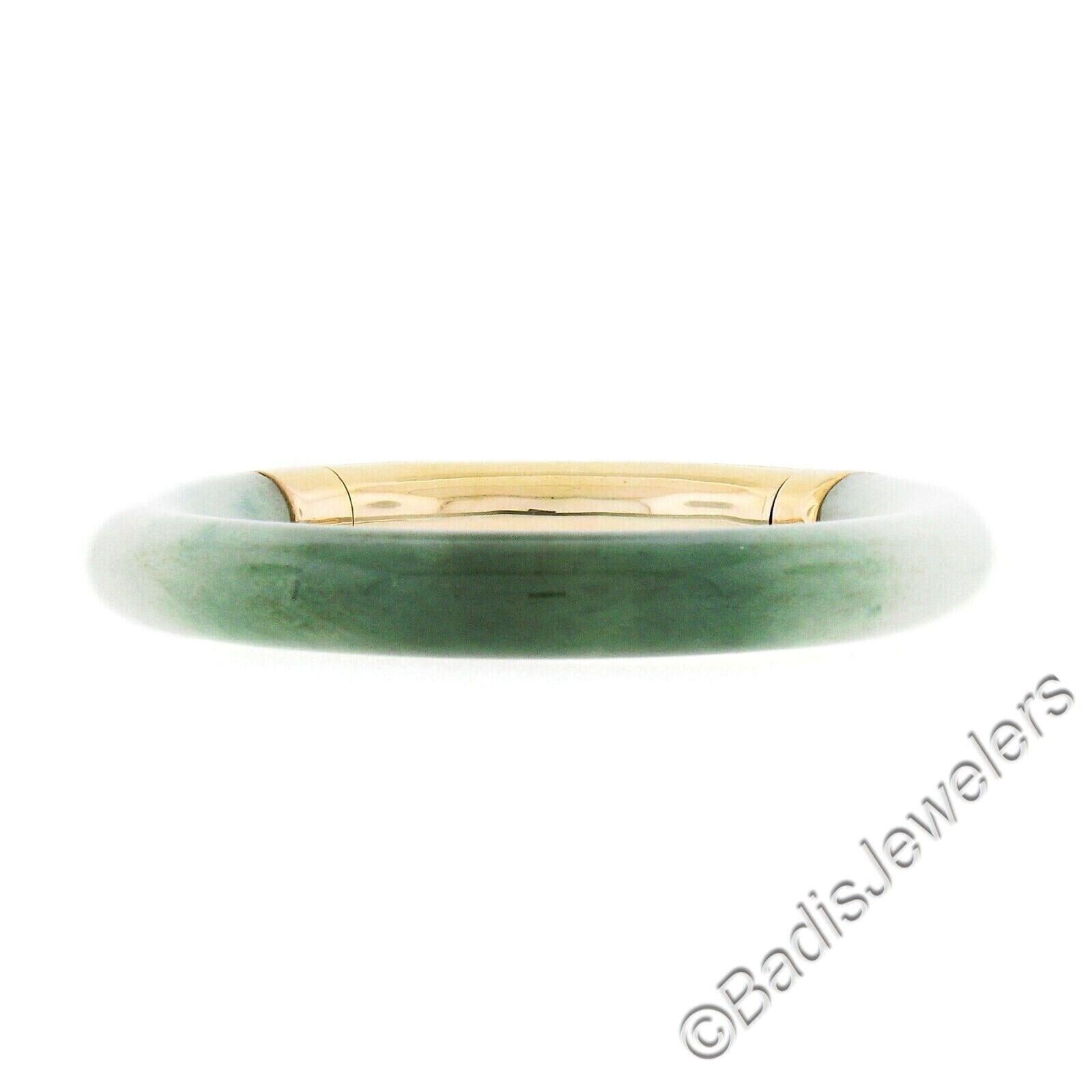 Vintage 18k Gold GIA Bogen Form grün & weiß Jade w / offene Arbeit Armreif Armband im Angebot 6