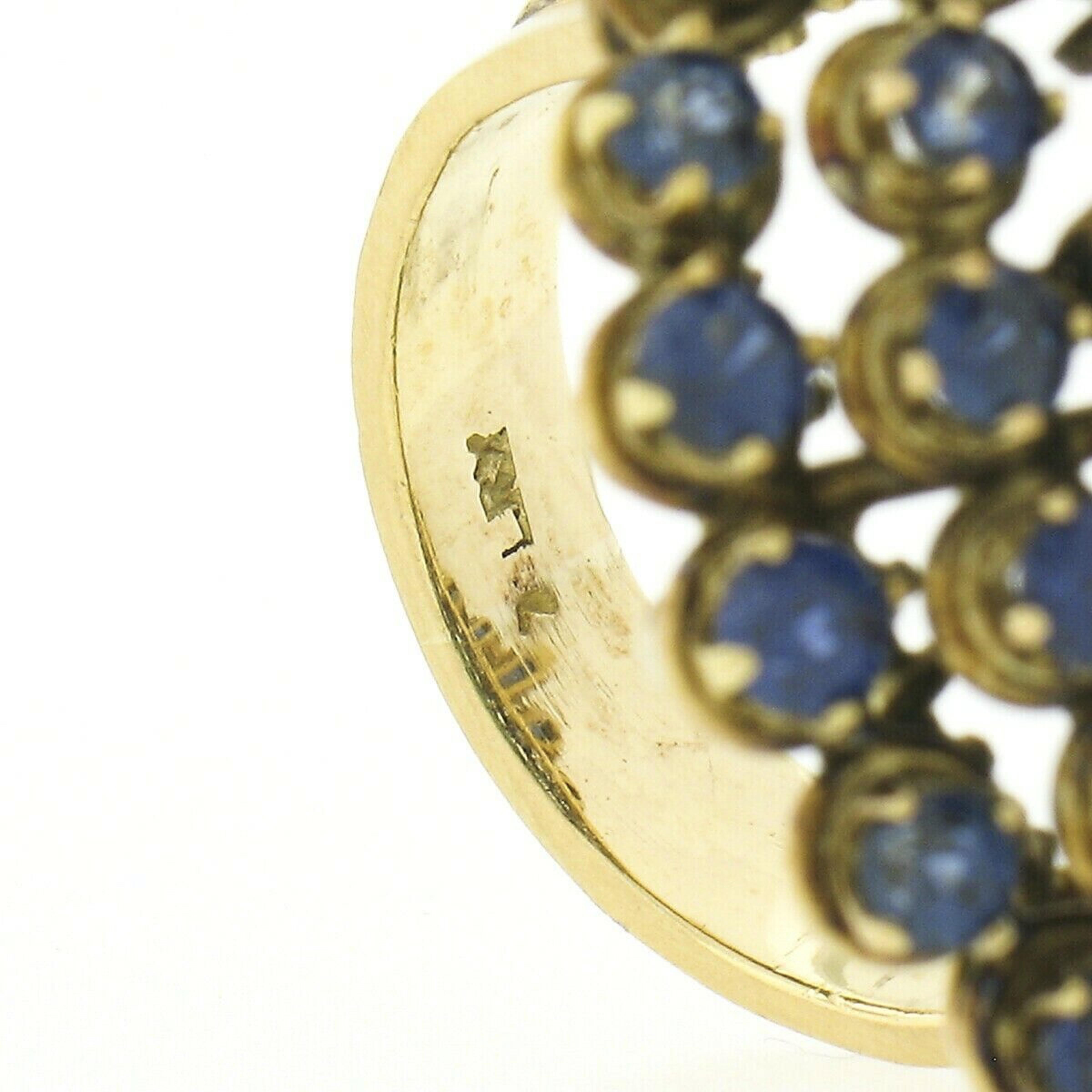 Retro Vintage 18k Gold GIA Cabochon Emerald W/ Sapphire & Diamond Halo Statement Ring For Sale