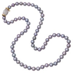 Vintage 18k Gold Gray Pearl Beaded Strand Necklace