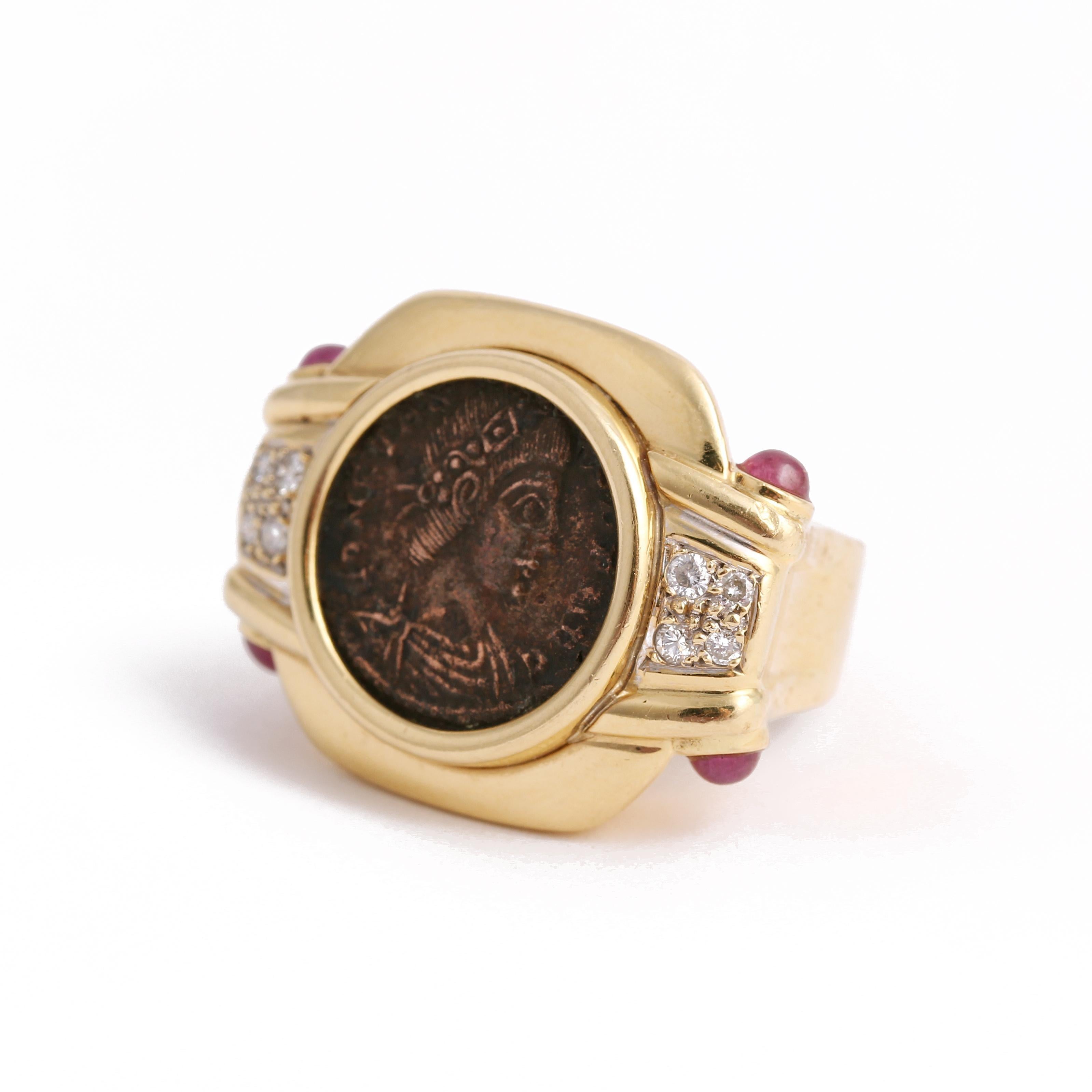 Vintage 18k Gold Greek Coin Ring For Sale at 1stDibs