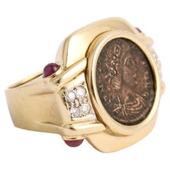 Vintage 18k Gold Greek Coin Ring