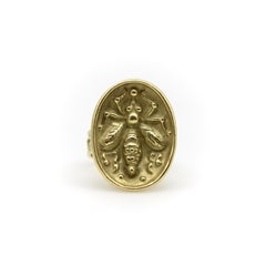 Vintage 18K Gold Greek Honey Bee Signet Ring