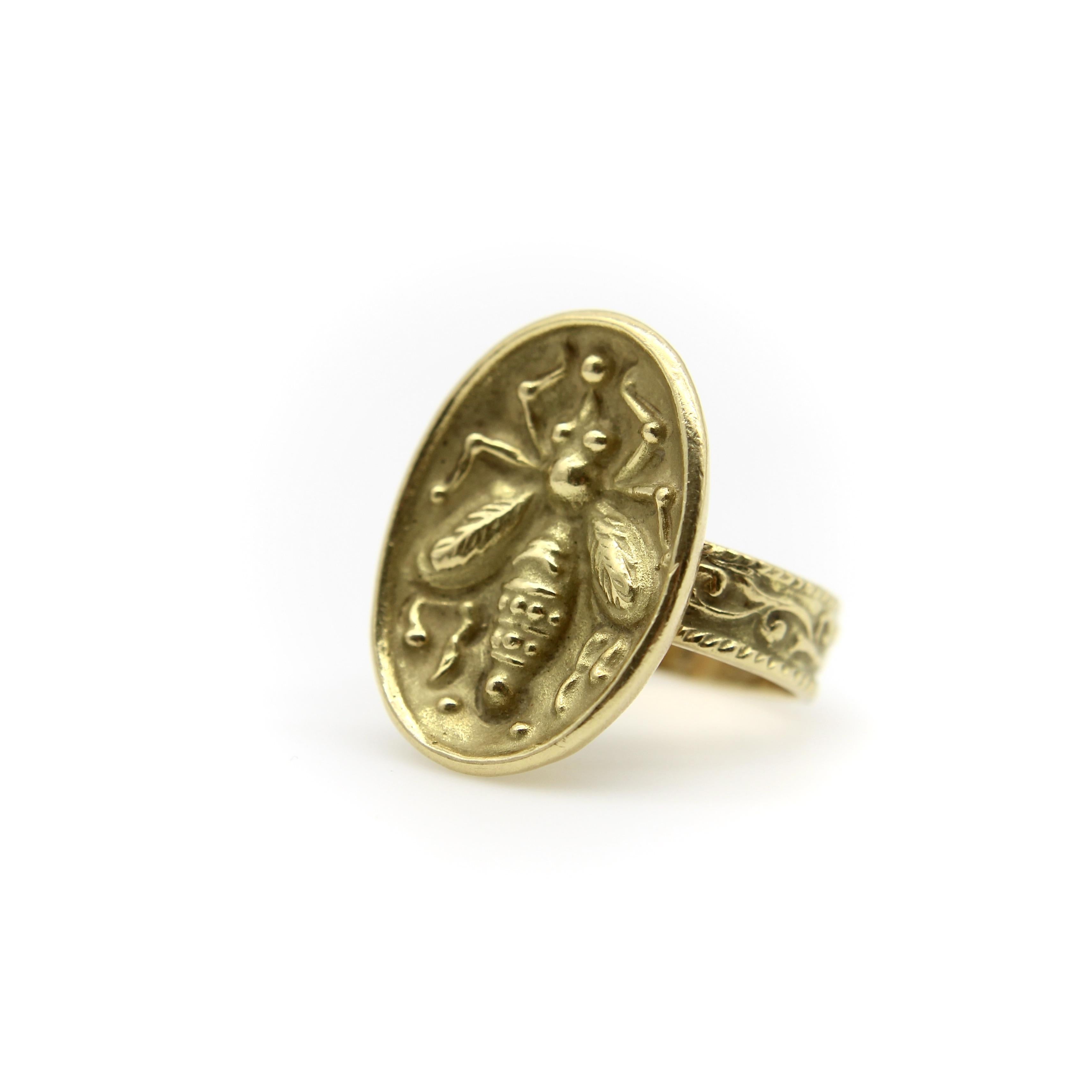 Revival Vintage 18K Gold Greek Honey Bee Signet Ring