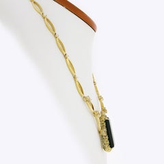 Vintage 18K Gold Green Tourmaline w/ Diamond Fancy Open Link Statement Necklace
