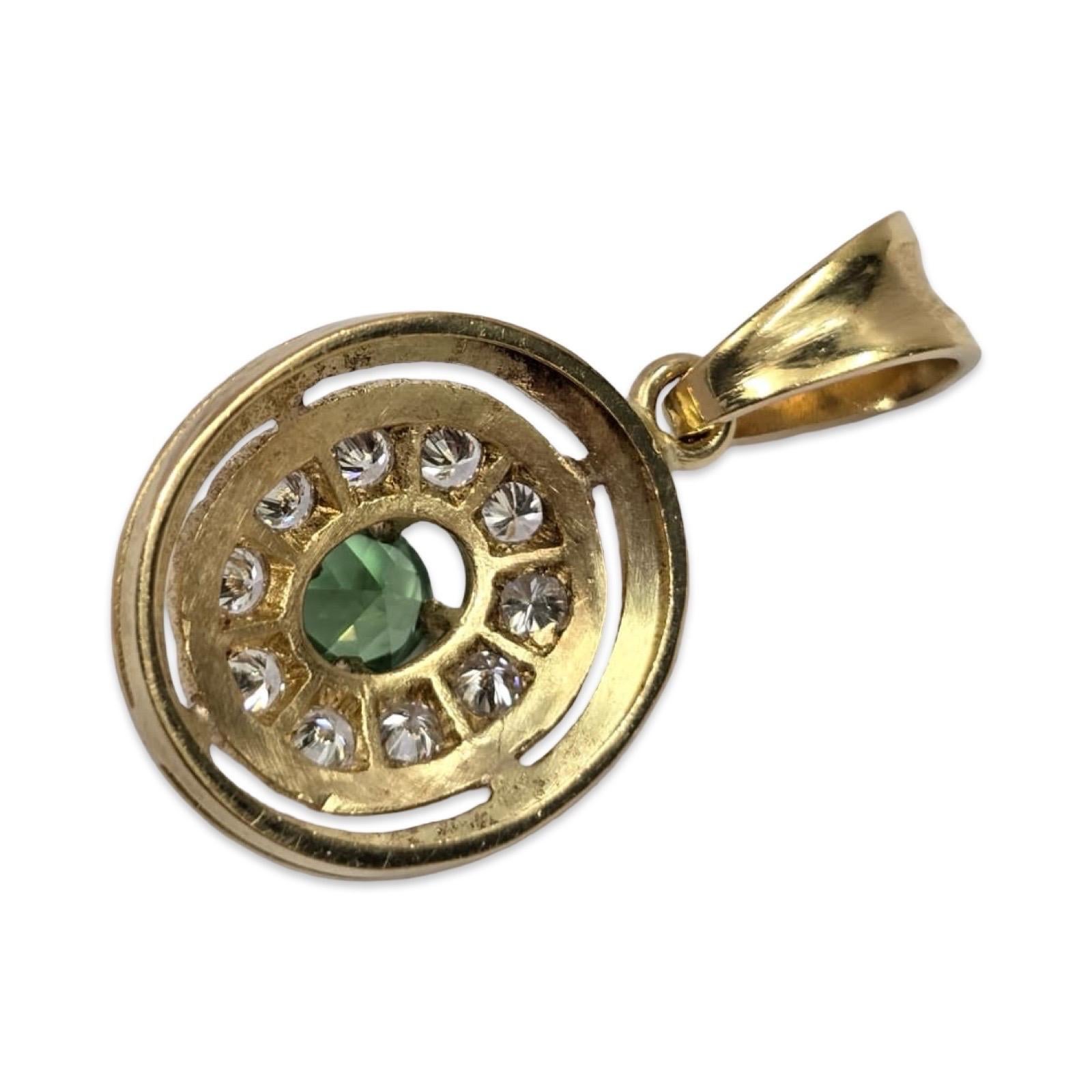 Vintage 18K Gold Halo-Anhänger mit grünem Edelstein-Center & Diamant-Cluster für Damen oder Herren im Angebot