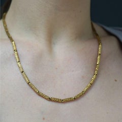 Vintage 18k Gold Hammered Barrel Link Chain Necklace