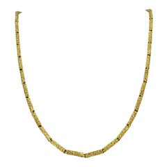 Vintage 18k Gold Hammered Barrel Link Chain Necklace