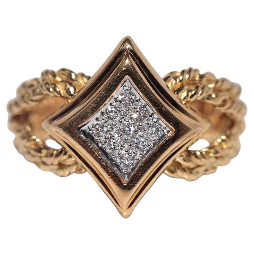 Vintage 18k Gold Handcrafted Natural Diamond Decorated Navette Ring