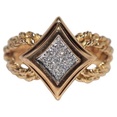Vintage 18k Gold Handcrafted natürlichen Diamanten verziert Navette Ring