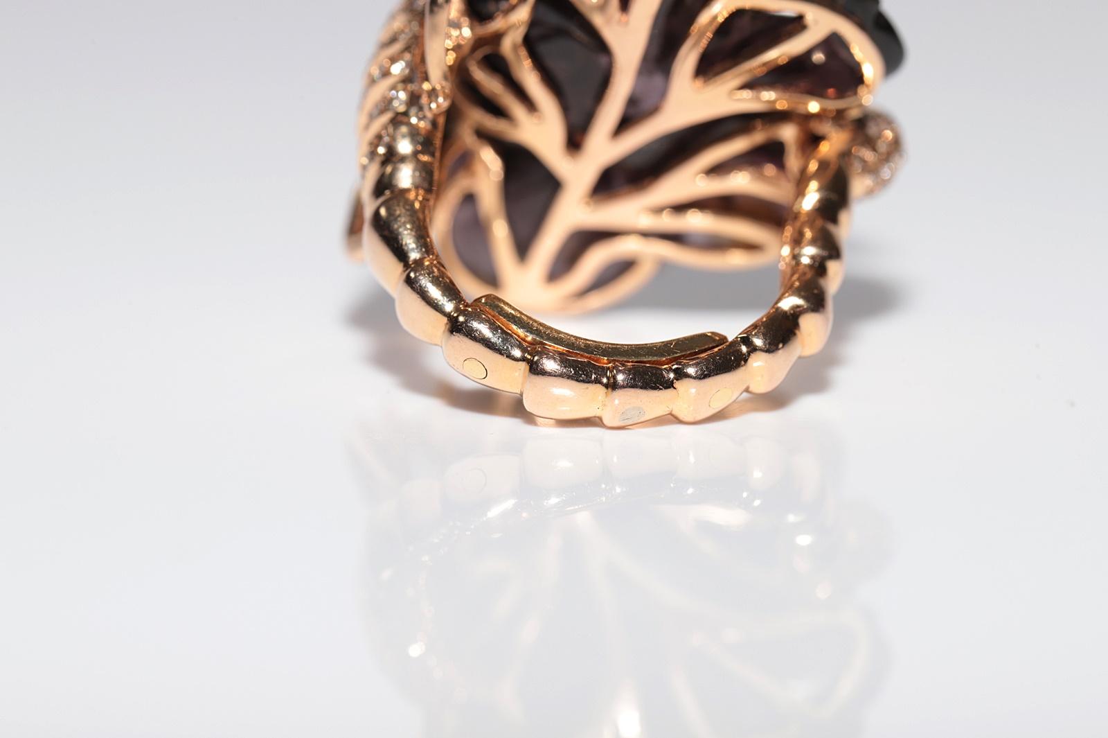 Anello Scorpione d'epoca in oro 18 carati con diamanti naturali e quarzo fumé in vendita 5