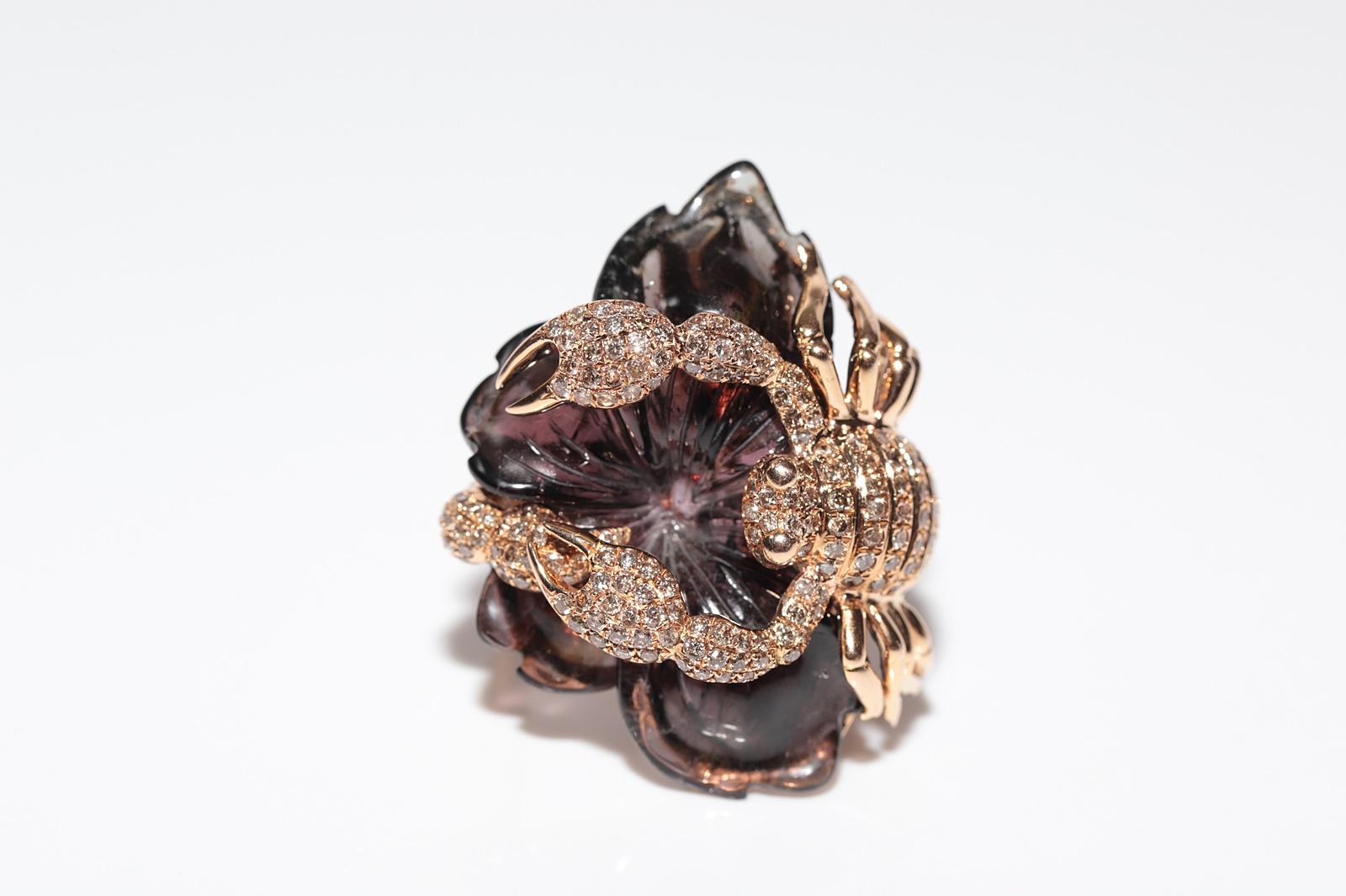 Anello Scorpione d'epoca in oro 18 carati con diamanti naturali e quarzo fumé in vendita 8