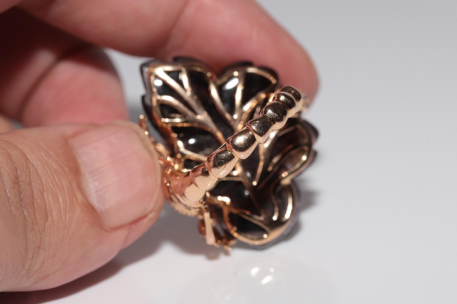 Anello Scorpione d'epoca in oro 18 carati con diamanti naturali e quarzo fumé in vendita 11