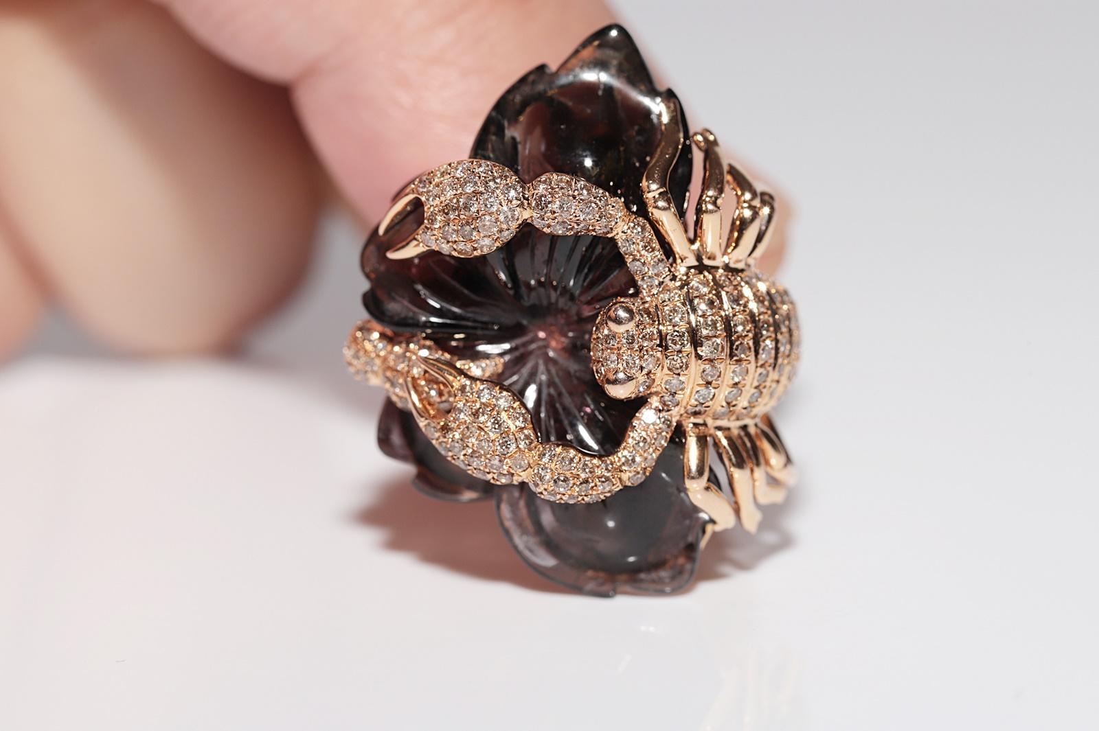 Anello Scorpione d'epoca in oro 18 carati con diamanti naturali e quarzo fumé in vendita 12