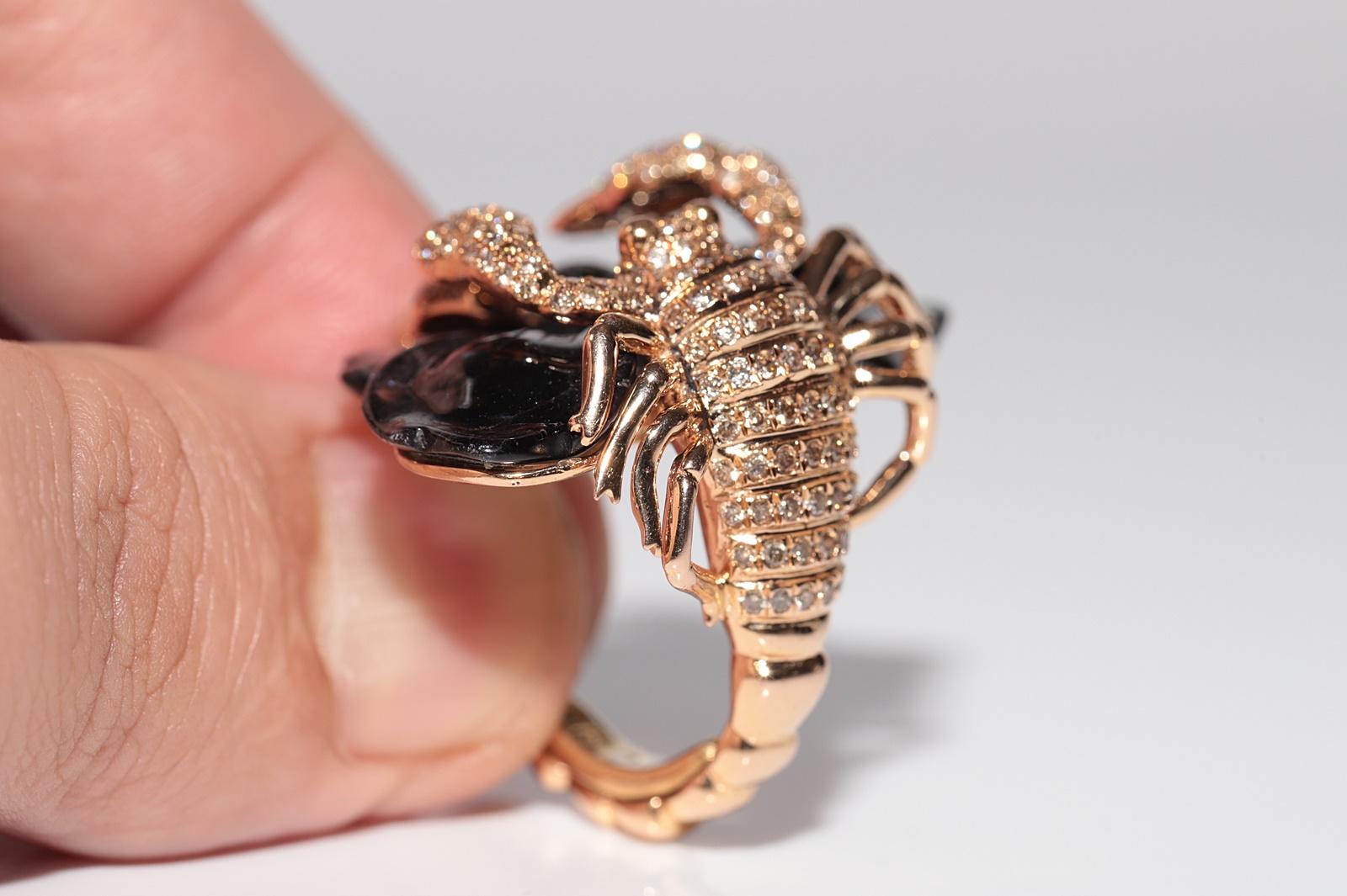Rétro Anello Scorpione d'epoca in oro 18 carati con diamanti naturali e quarzo fumé in vendita