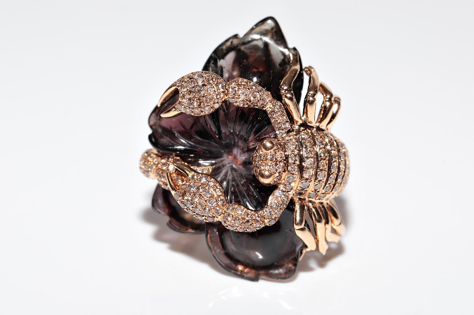 Taglio brillante Anello Scorpione d'epoca in oro 18 carati con diamanti naturali e quarzo fumé in vendita