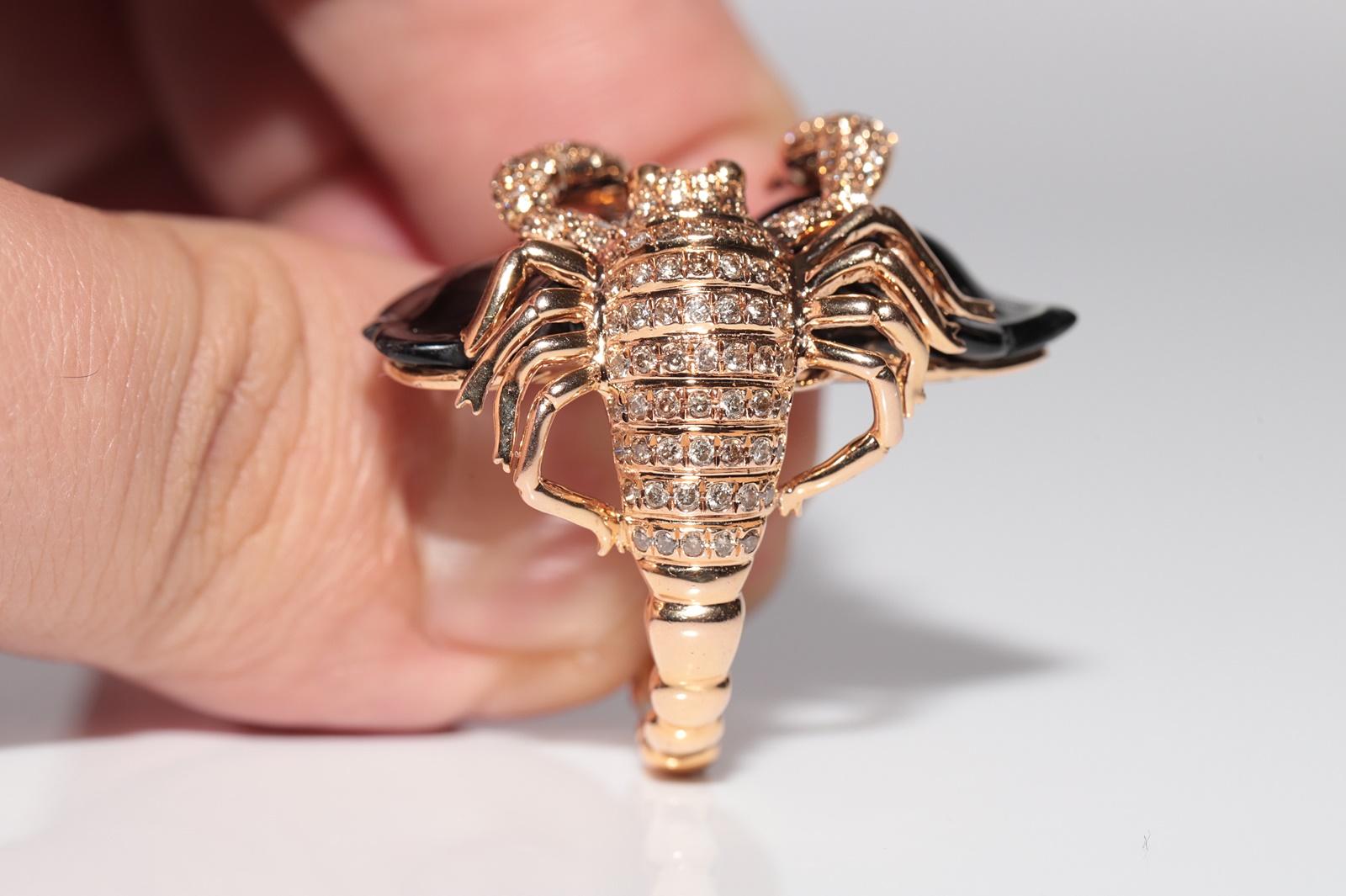 Anello Scorpione d'epoca in oro 18 carati con diamanti naturali e quarzo fumé in vendita 1