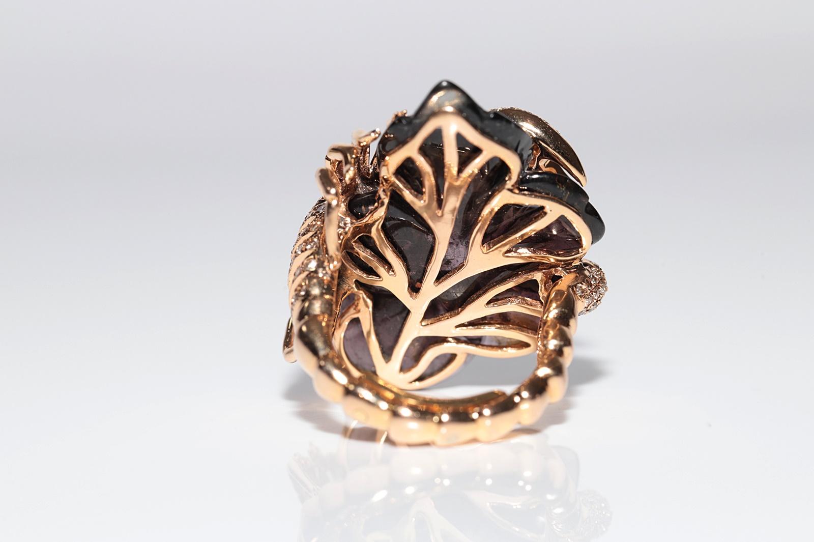 Anello Scorpione d'epoca in oro 18 carati con diamanti naturali e quarzo fumé in vendita 2