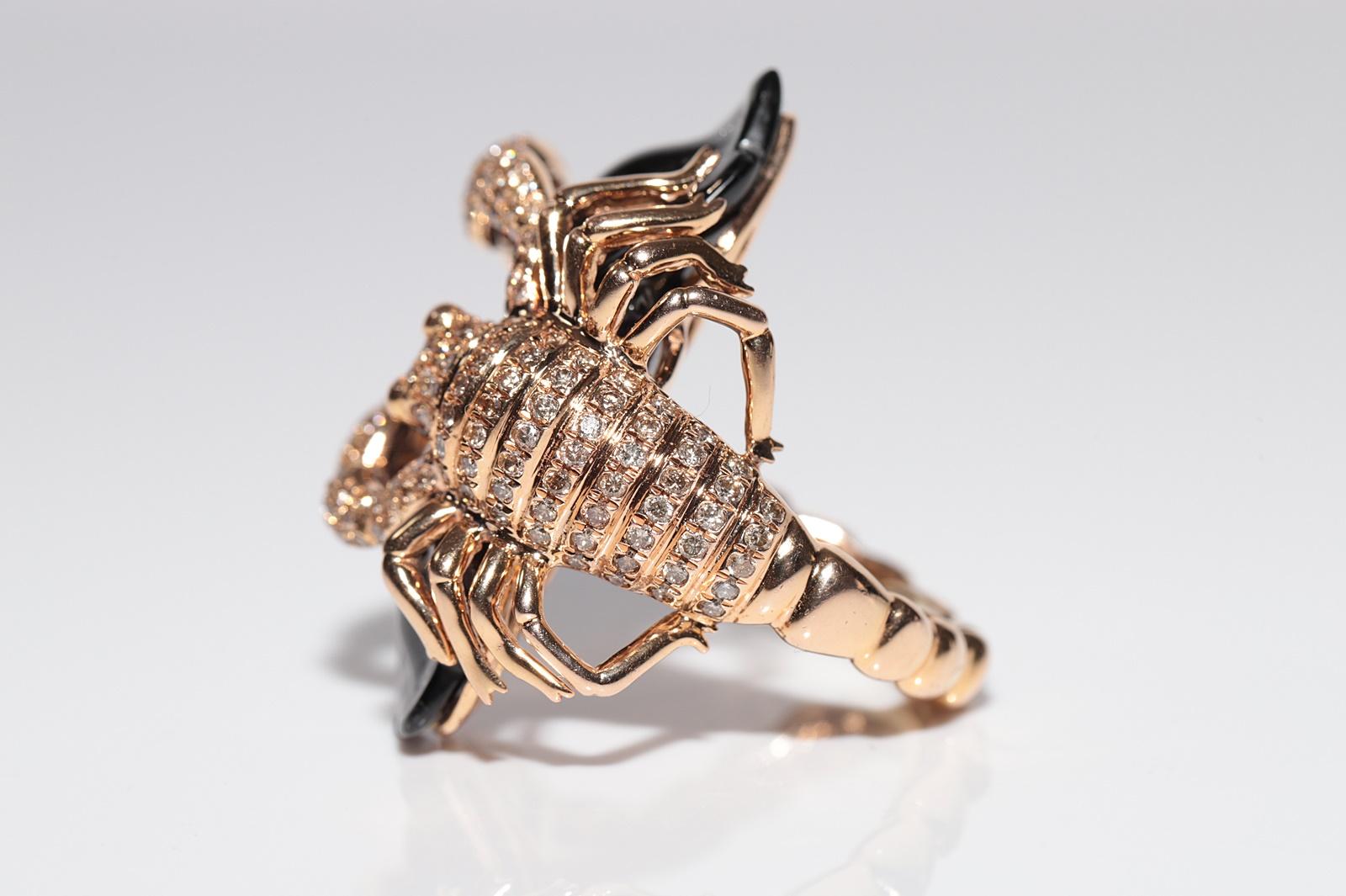 Anello Scorpione d'epoca in oro 18 carati con diamanti naturali e quarzo fumé in vendita 3