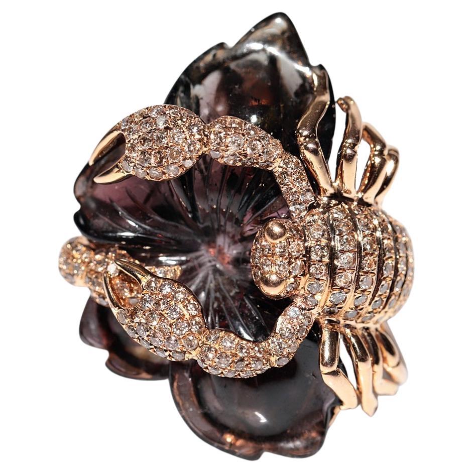 Anello Scorpione d'epoca in oro 18 carati con diamanti naturali e quarzo fumé in vendita