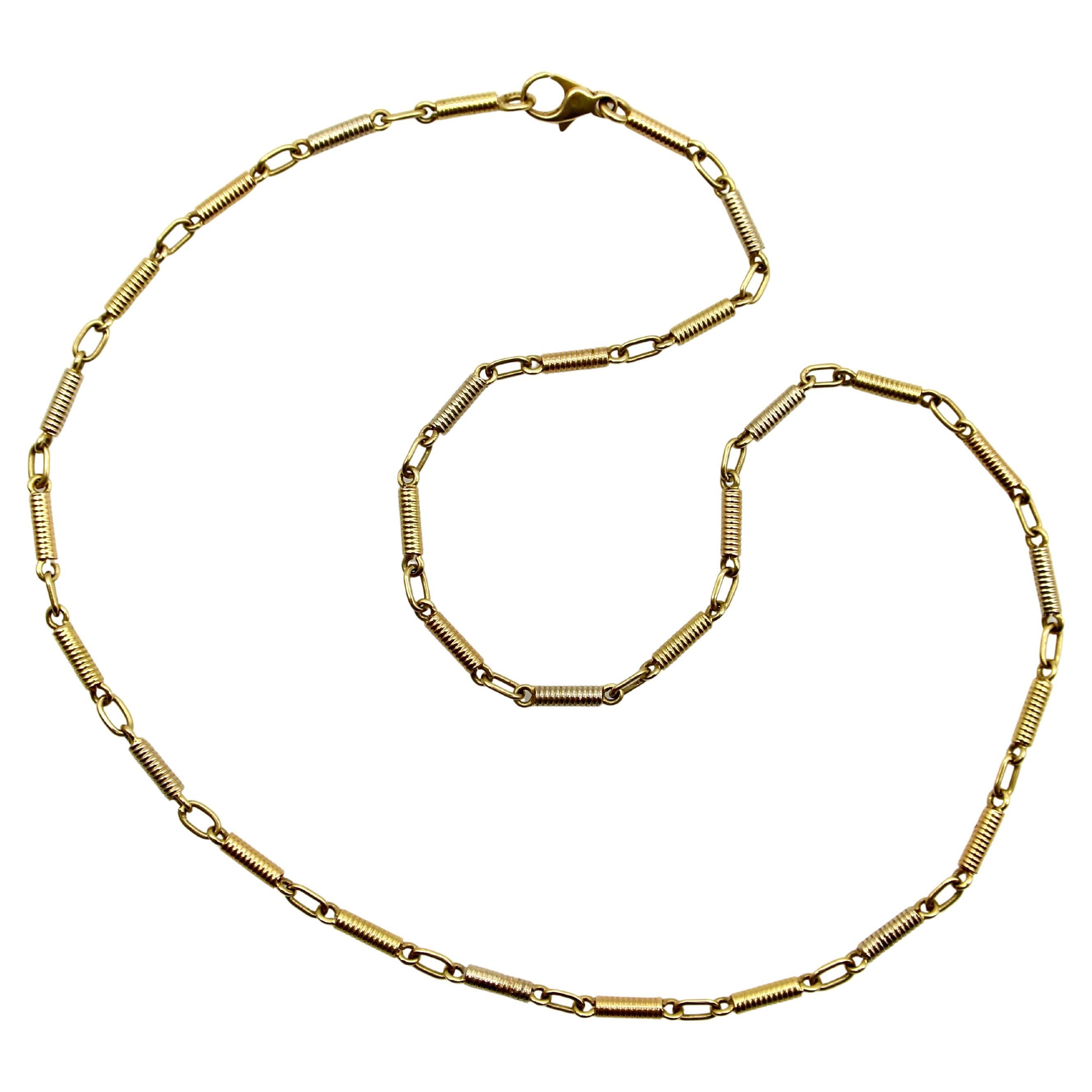 Vintage 18K Gold Handmade Spiral Bar Link Chain, um 1960 im Angebot
