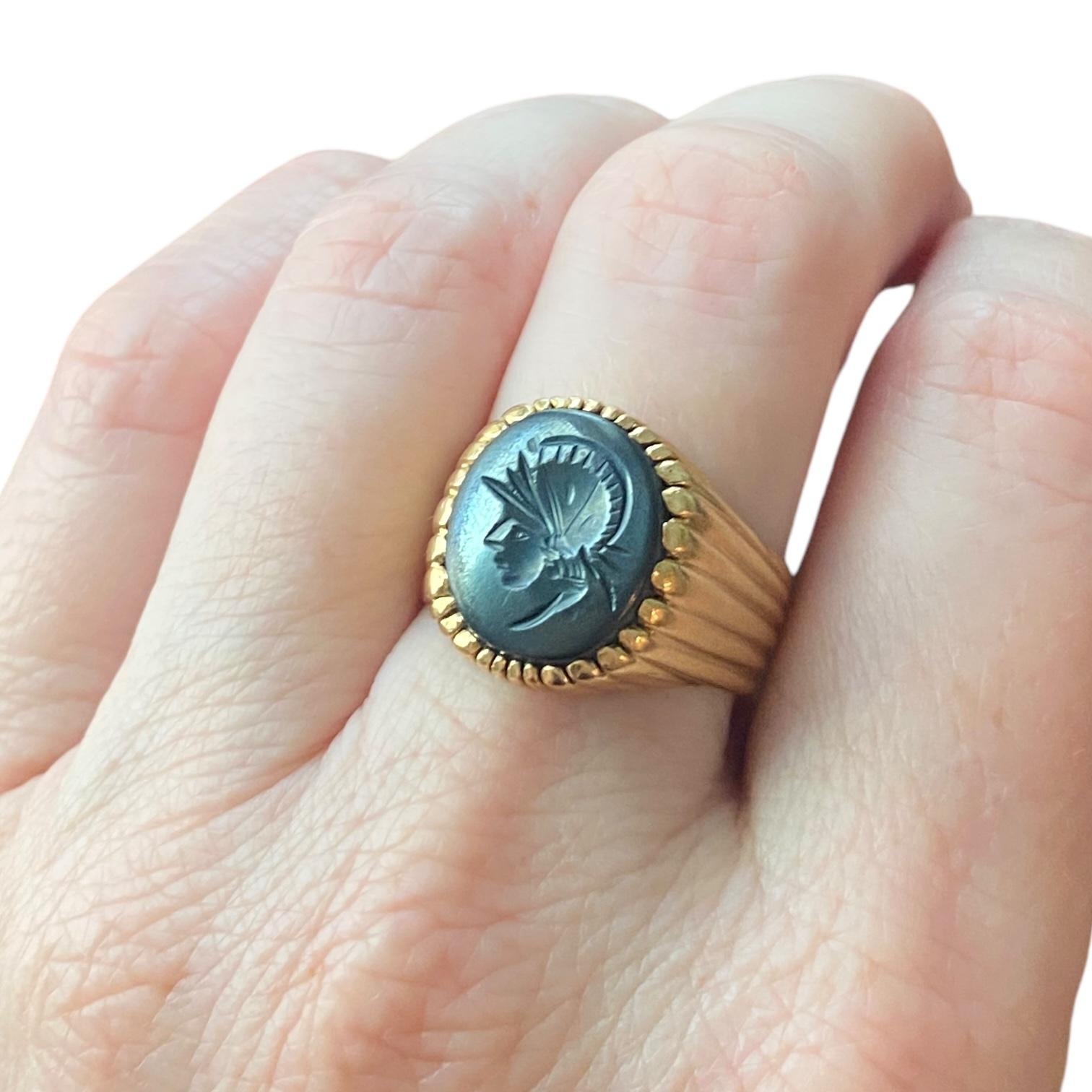 Vintage 18K Gold Hematite Intaglio Ring 1
