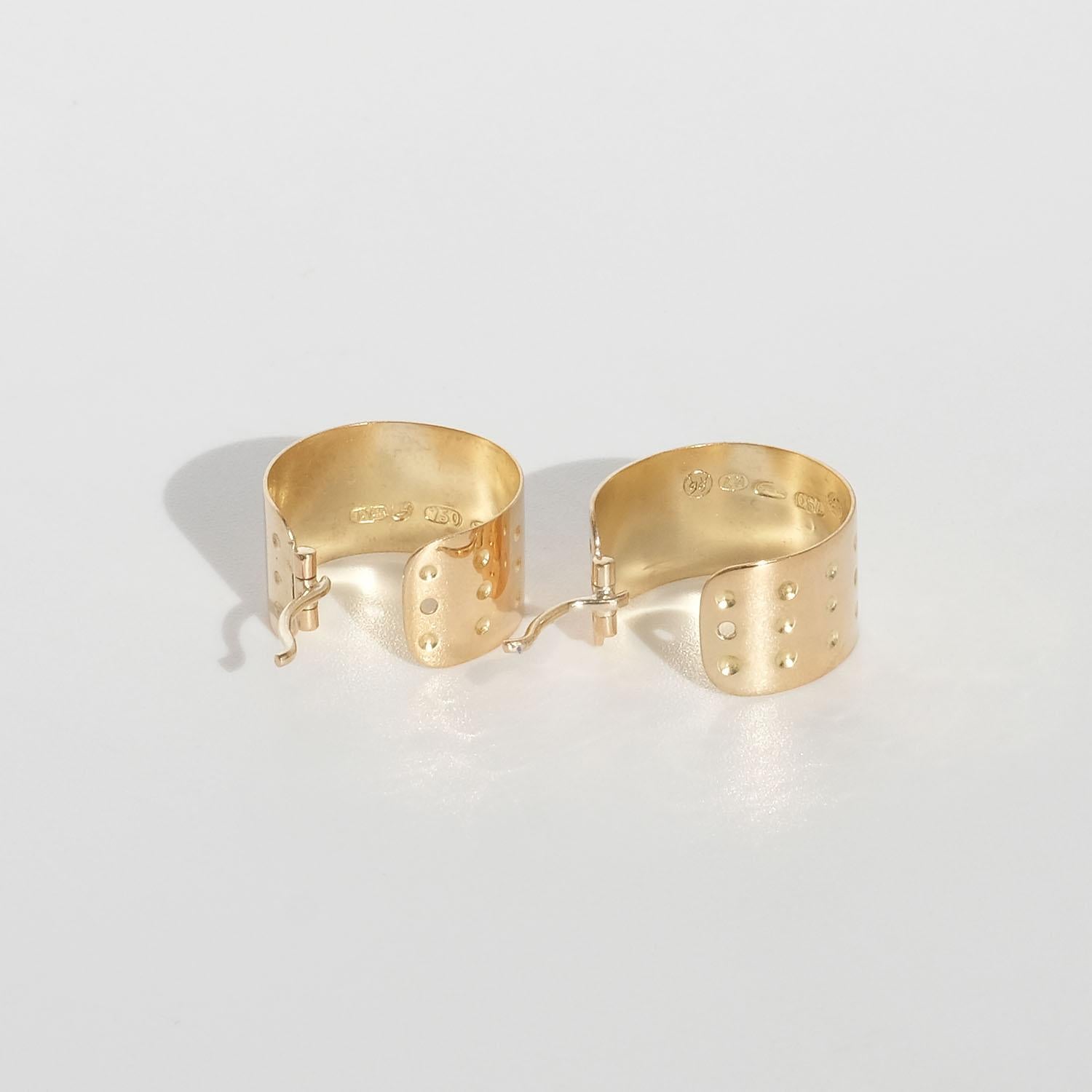 Women's or Men's Vintage 18k Gold Hoop Earrings by Kalevala Koru Oy Made Year 1961