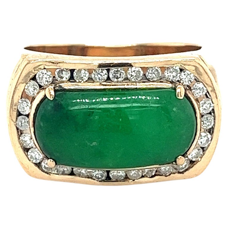 Vintage 18k Gold Horizontally Set Wide Jadeite Jade and Channel Set