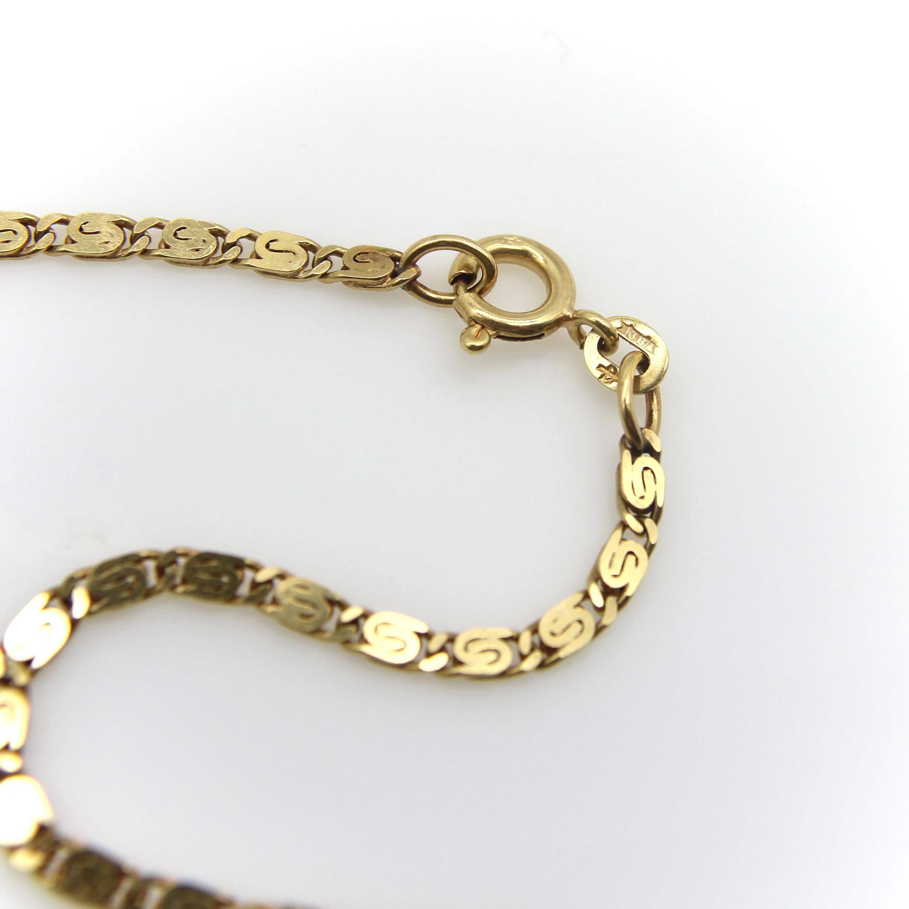 Modern Vintage 18K Gold Italian Flattened Byzantine Link Chain For Sale