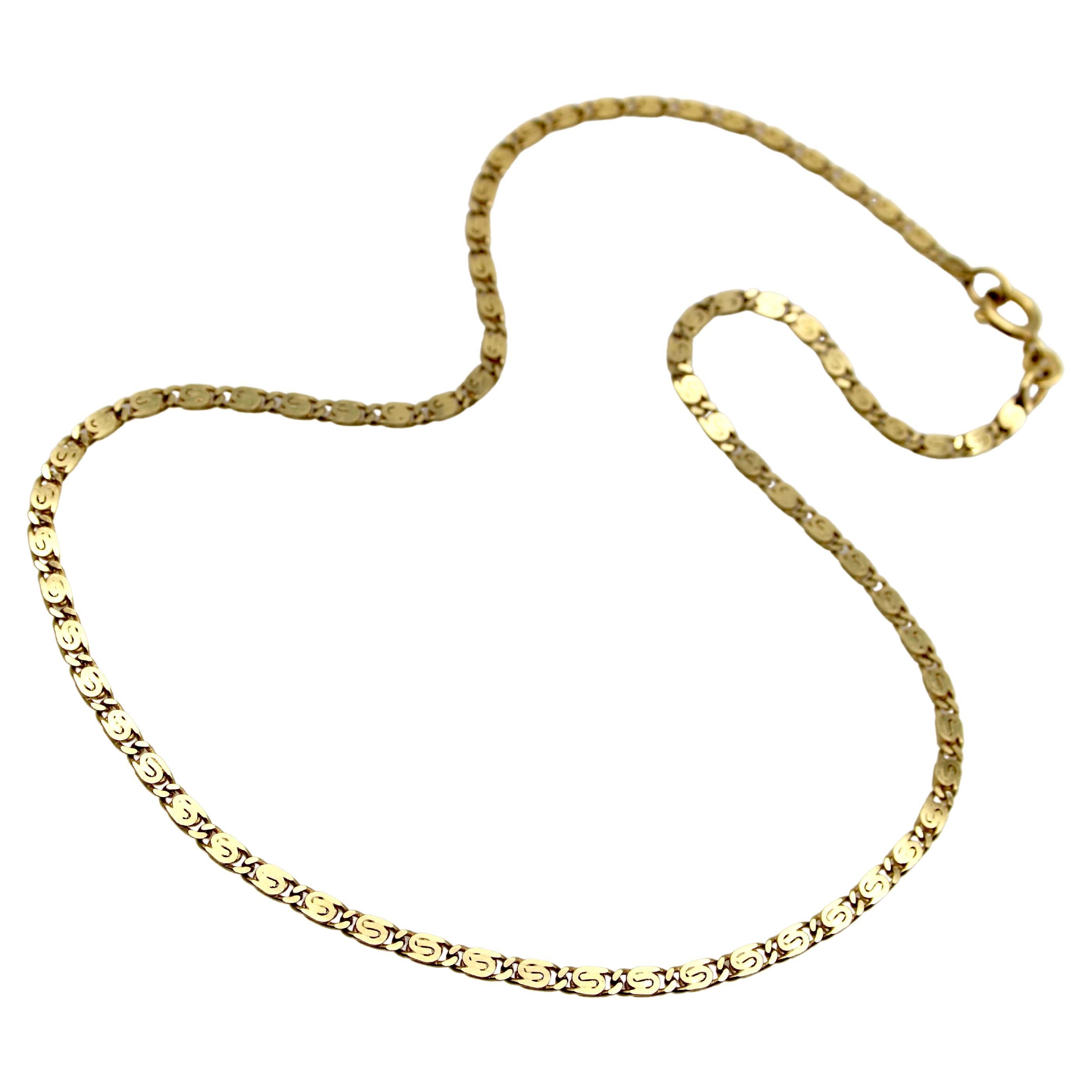 Vintage 18K Gold Italian Flattened Byzantine Link Chain For Sale