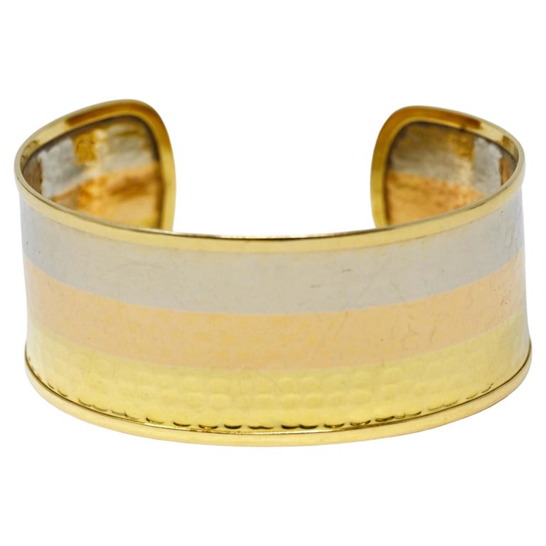 Vintage 18k Gold Italy F.I. Bangle Bracelet Three Colors For Sale at 1stDibs