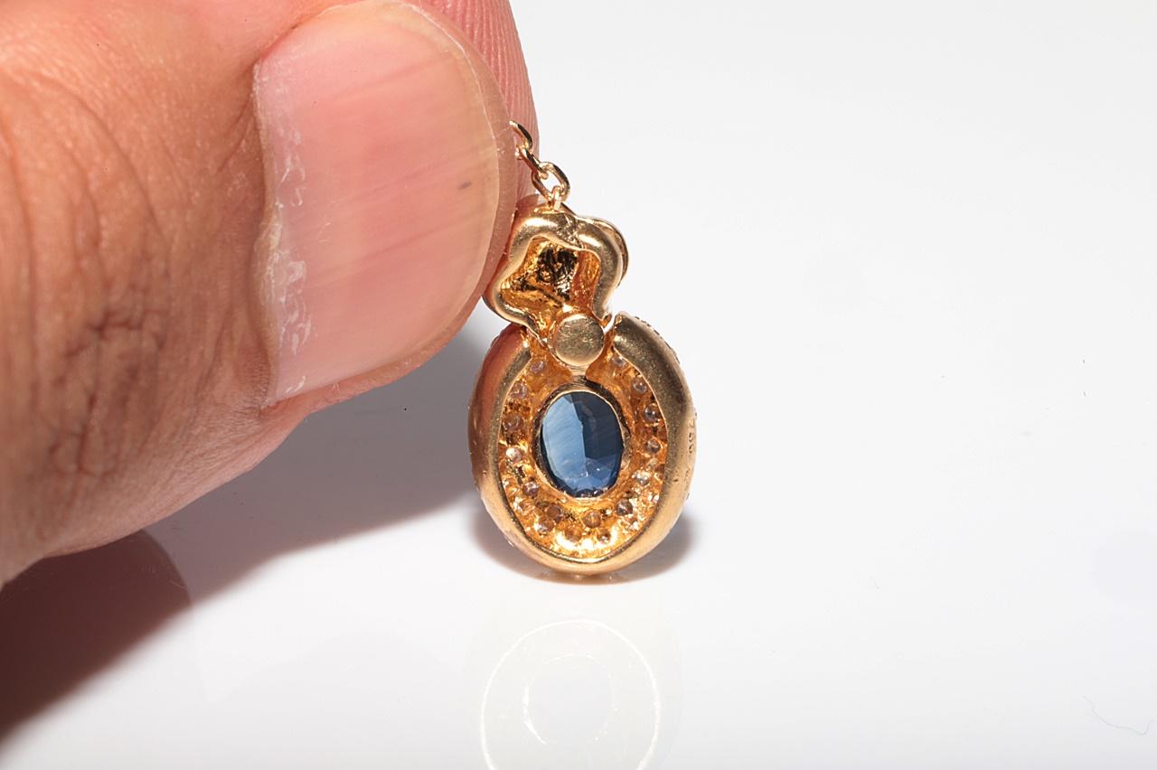 Vintage 18k Gold Italy Made Natural Diamond And Sapphire Pendant Necklace For Sale 5