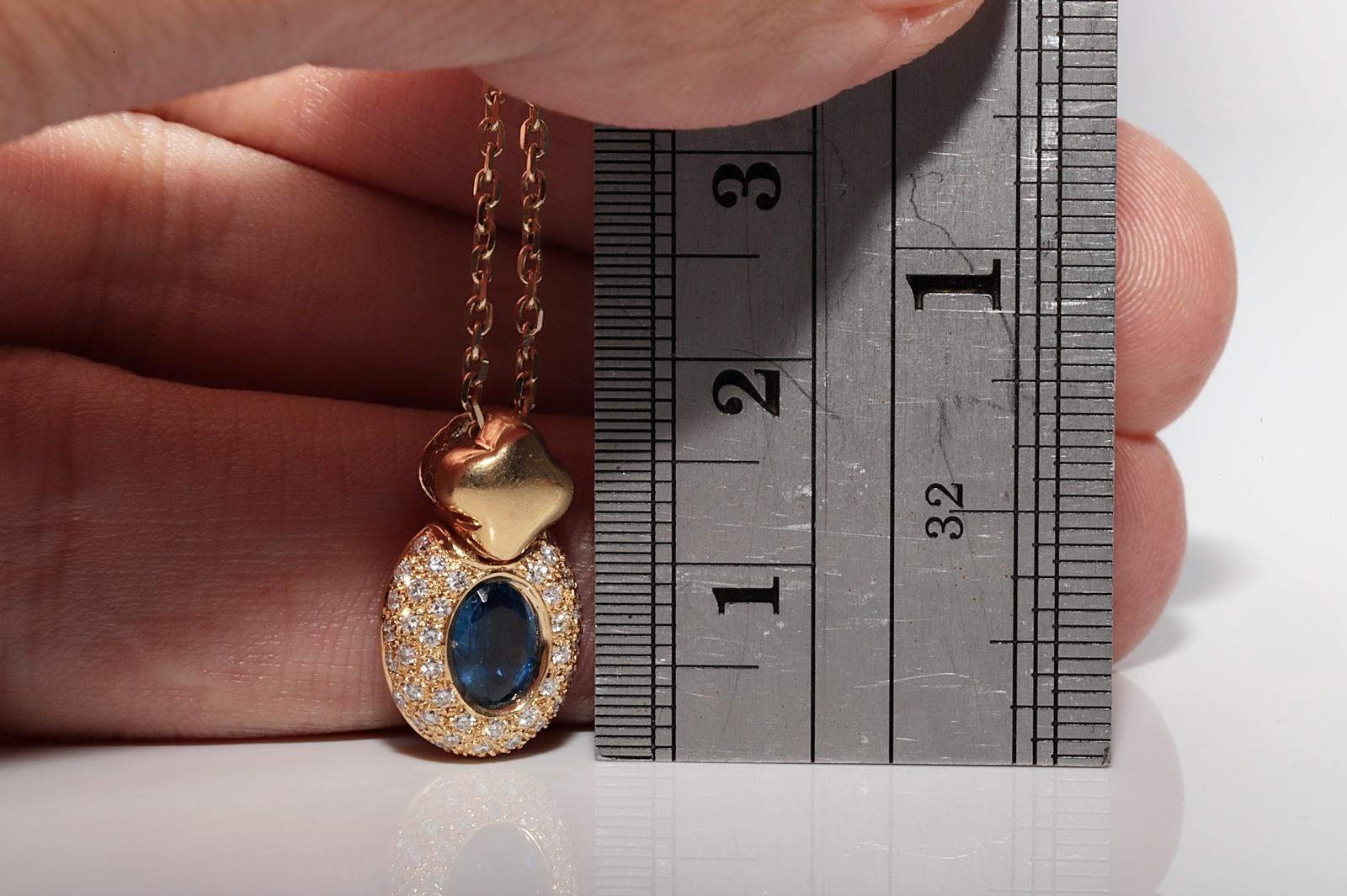 Vintage 18k Gold Italy Made Natural Diamond And Sapphire Pendant Necklace For Sale 7