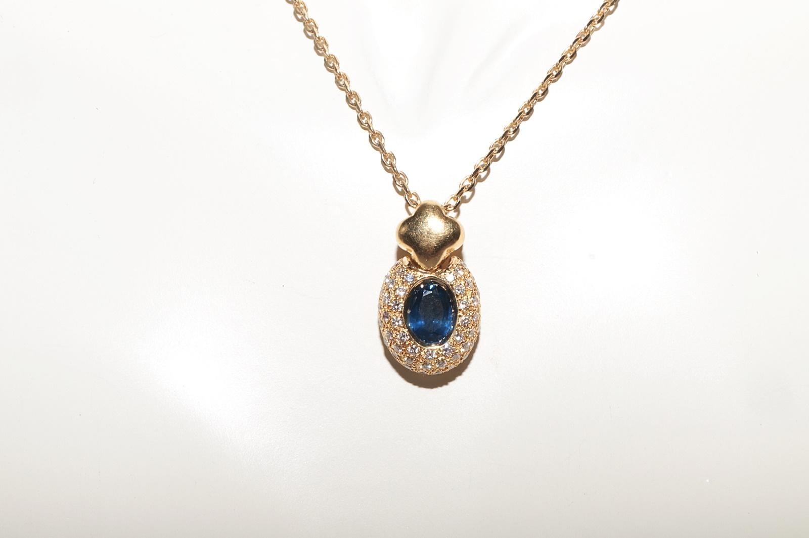 Brilliant Cut Vintage 18k Gold Italy Made Natural Diamond And Sapphire Pendant Necklace For Sale