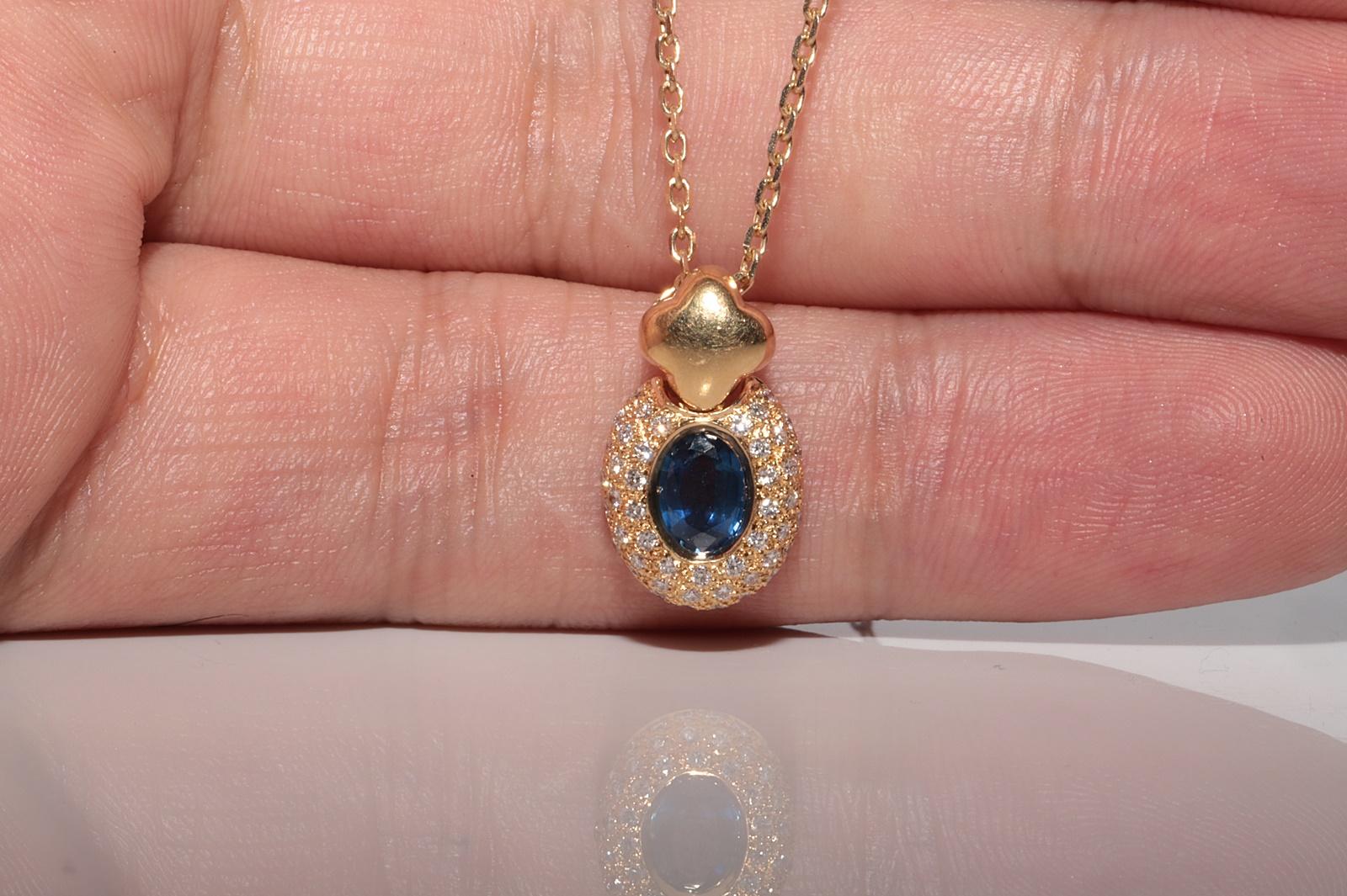 Vintage 18k Gold Italy Made Natural Diamond And Sapphire Pendant Necklace In Good Condition For Sale In Fatih/İstanbul, 34