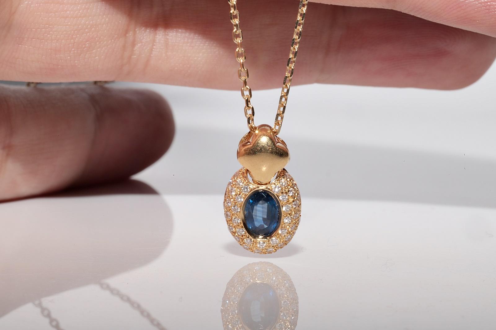 Women's Vintage 18k Gold Italy Made Natural Diamond And Sapphire Pendant Necklace For Sale